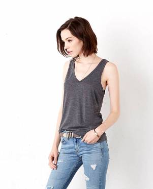 BELLA CANVAS Flowy V-Neck Tank Top ΓΥΝΑΙΚΕΙΟ ΣΚΟΥΡΟ ΓΚΡΙ