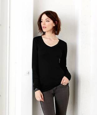 BELLA CANVAS Sheer Mini Rib LS V-Neck T-Shirt ΓΥΝΑΙΚΕΙΟ