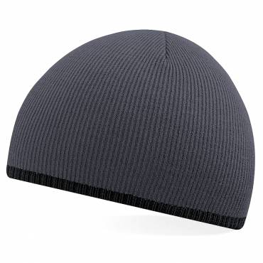 BEECHFIELD Two-Tone Beanie Knitted Hat ΓΚΡΙ/ΜΑΥΡΟ