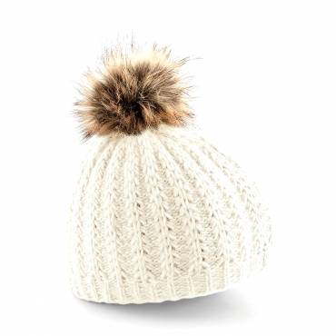 BEECHFIELD Faux Fur Pom Pom Beanie ΛΕΥΚΟ