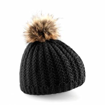 BEECHFIELD Faux Fur Pom Pom Beanie ΜΑΥΡΟ