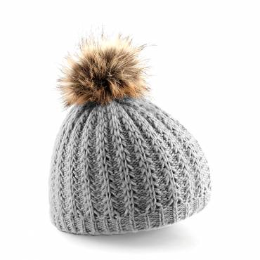 BEECHFIELD Faux Fur Pom Pom Beanie ΓΚΡΙ