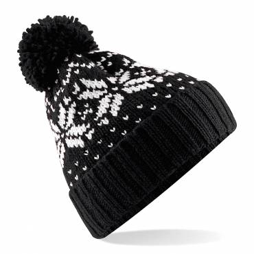 BEECHFIELD Fair Isle Snowstar Beanie ΜΑΥΡΟ