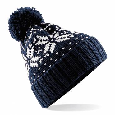 BEECHFIELD Fair Isle Snowstar Beanie ΜΠΛΕ ΣΚΟΥΡΟ